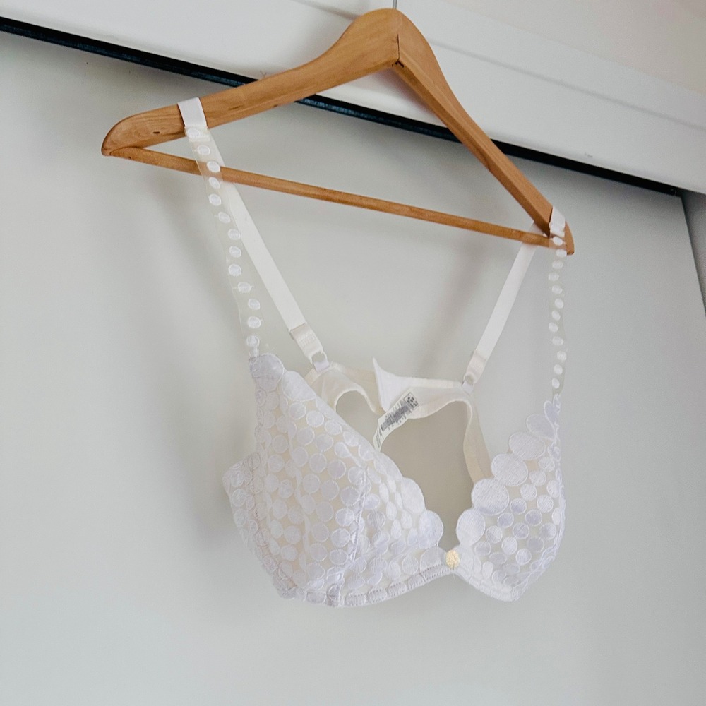Intimissimi White Embroidered Polka Dot Push Up Bra Underwire Scalloped 34B - Picture 3 of 13